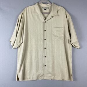 Tommy Bahama Silk Camp Shirt Mens XL Beige Short Sleeve Textured Hawaiian Relax